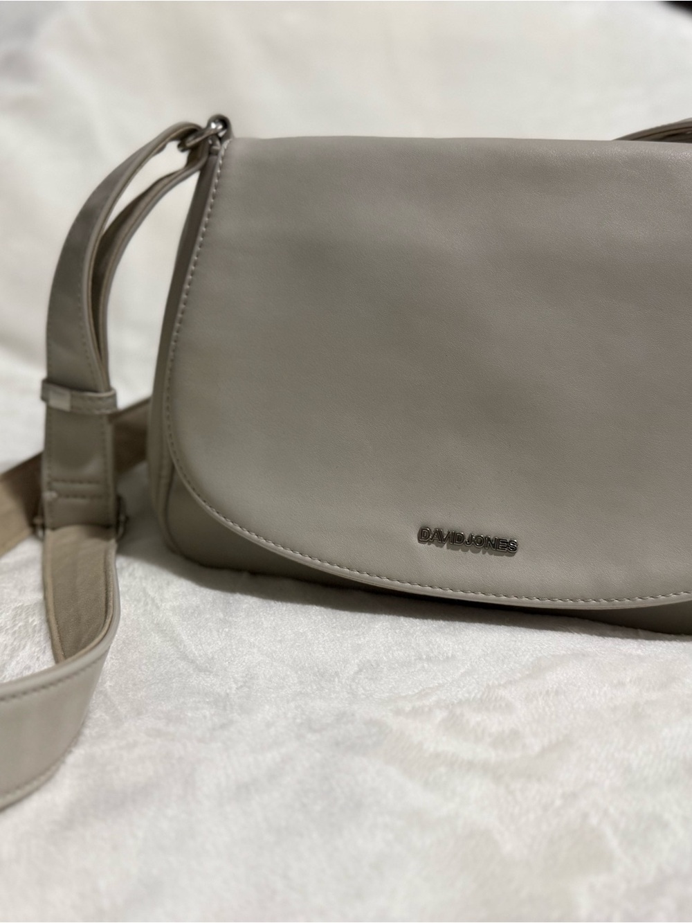 David Jones Taupe Crossbody Saddle Bag with Adjustable Strap